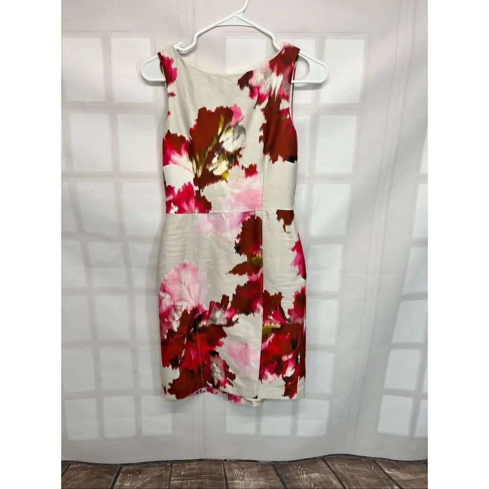 Max Mara Red Ivory Dimitri Floral Sleeveless Silk Cotton Sheath Dress Size 0